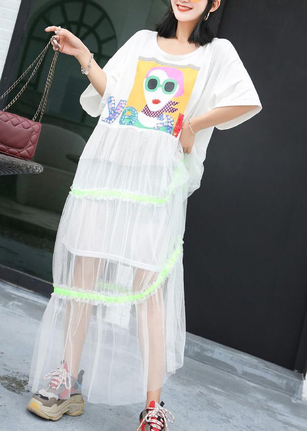Modern patchwork tulle clothes Shirts white prints Dresses summer - SooLinen