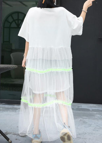 Modern patchwork tulle clothes Shirts white prints Dresses summer - SooLinen