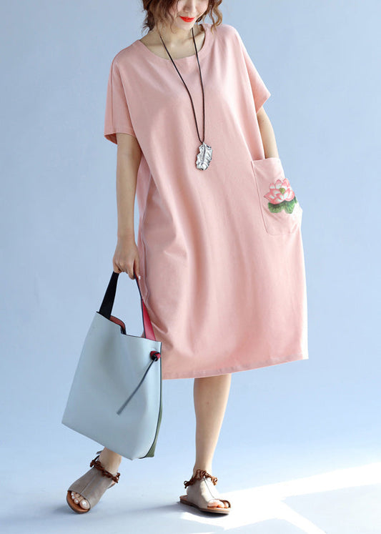 Moderne rosa Baumwolle Quilting Kleidung Mode Ideen Taschen lose Sommerkleider