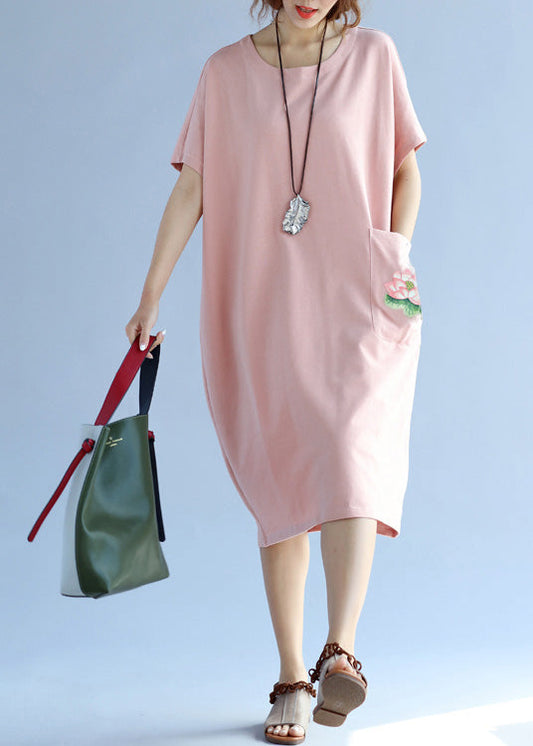 Moderne rosa Baumwolle Quilting Kleidung Mode Ideen Taschen lose Sommerkleider