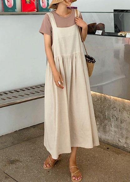 Modern plaid linen cotton quilting clothes Spaghetti Strap Cinched Kaftan Dress - SooLinen