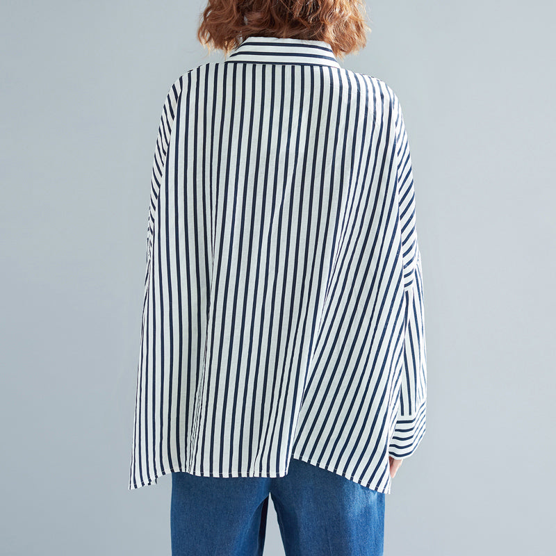 Moderne Taschen Baumwollkleidung Übergröße Tunika Tops schwarz weiß gestreifte Tunika Shirts