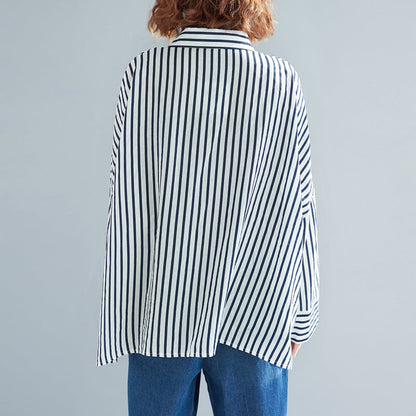 Moderne Taschen Baumwollkleidung Übergröße Tunika Tops schwarz weiß gestreifte Tunika Shirts