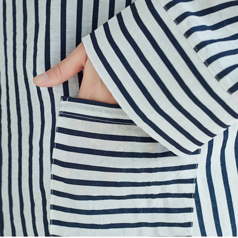 Moderne Taschen Baumwollkleidung Übergröße Tunika Tops schwarz weiß gestreifte Tunika Shirts