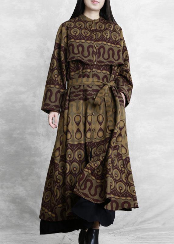 Modern purple print cotton Long Shirts o neck pockets A Line fall Dresses - SooLinen