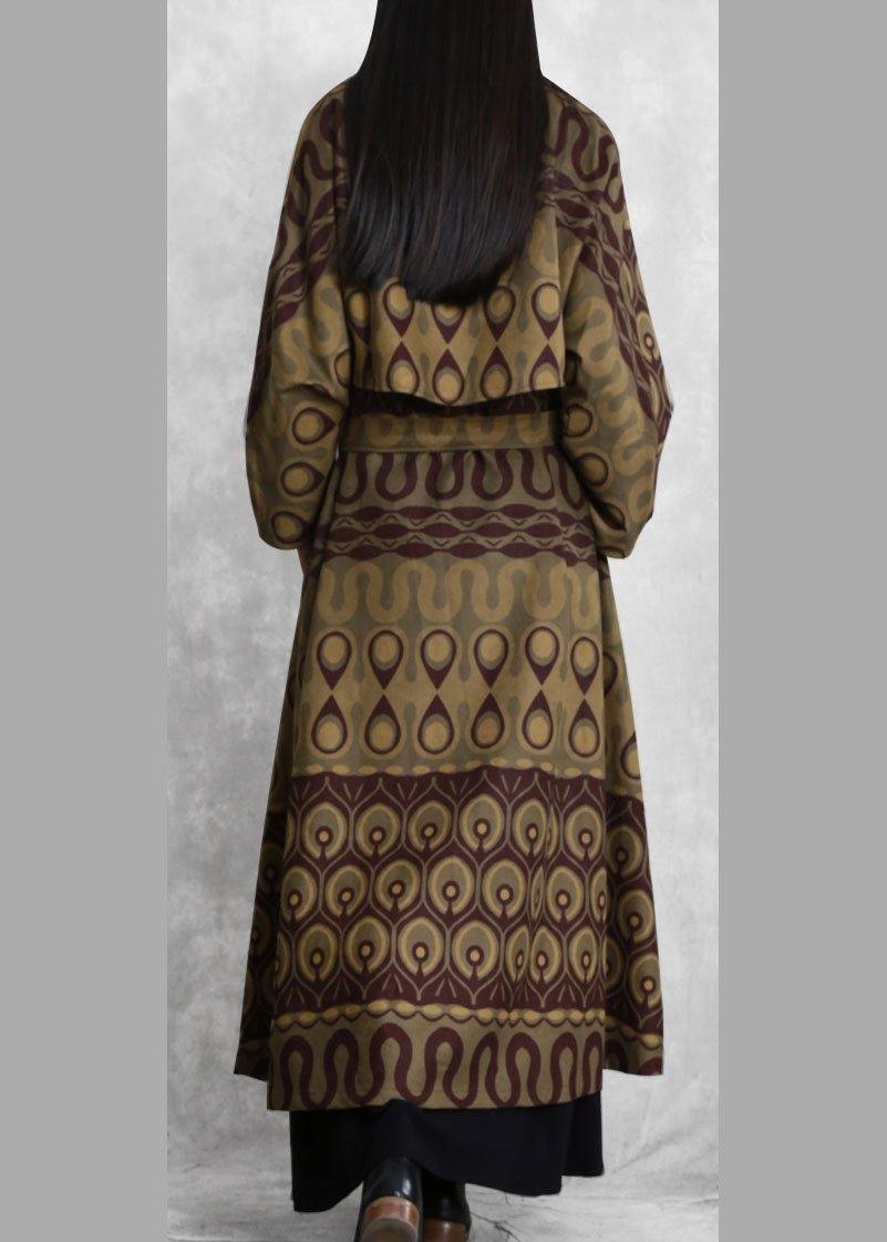 Modern purple print cotton Long Shirts o neck pockets A Line fall Dresses - SooLinen