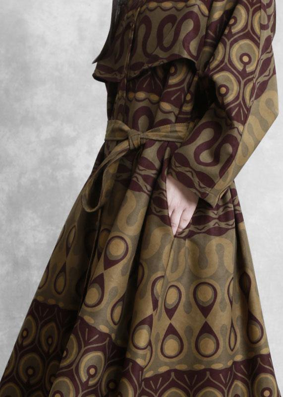 Modern purple print cotton Long Shirts o neck pockets A Line fall Dresses - SooLinen