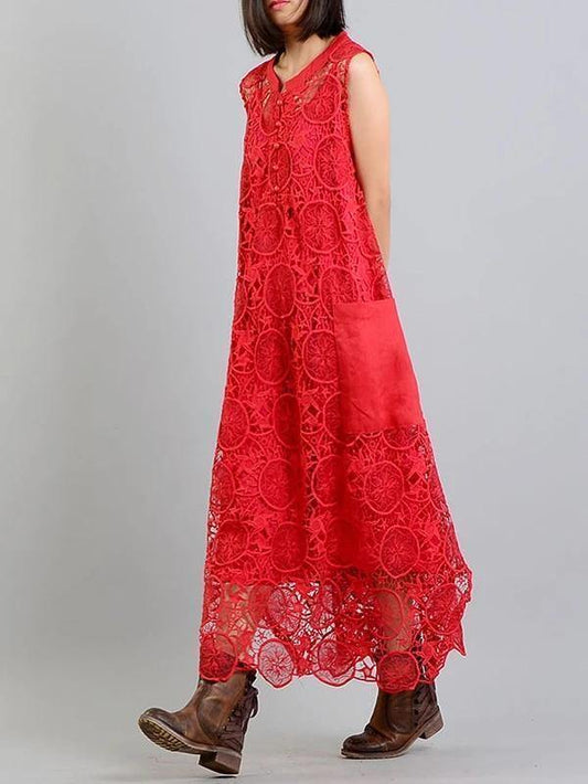 Modern red clothes For pockets asymmetric Art summer Dress - SooLinen