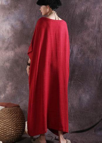 Modern red cotton clothes For Women Batwing Sleeve loose summer Dresses - SooLinen