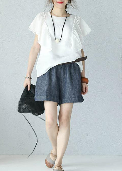 Modern ruffles sleeve linen Tunic Inspiration white top summer - SooLinen