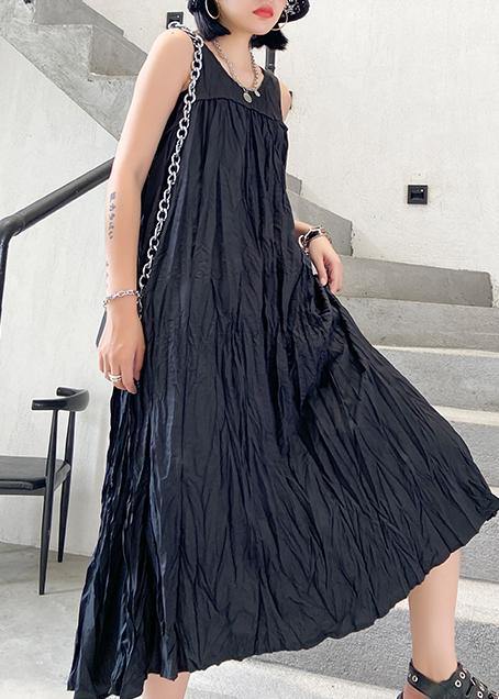 Modern sleeveless Cinched cotton summer dress Fabrics black Maxi Dresses - SooLinen