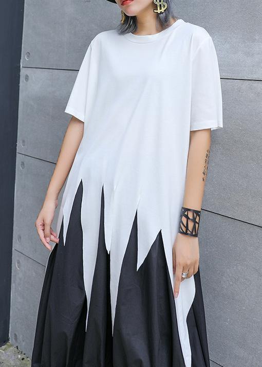 Modern white Shirts o neck asymmetric summer tops - SooLinen