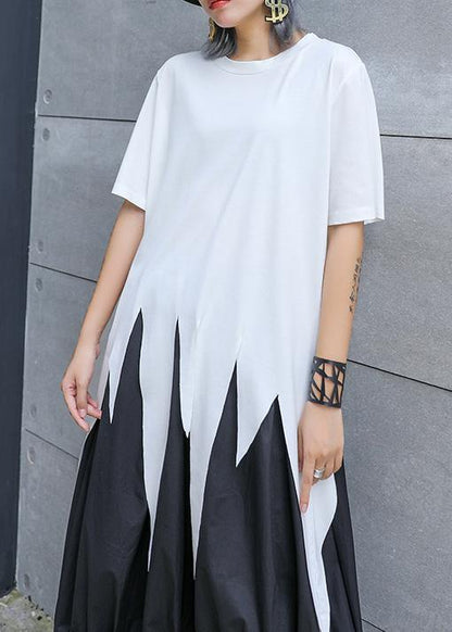 Modern white Shirts o neck asymmetric summer tops - SooLinen