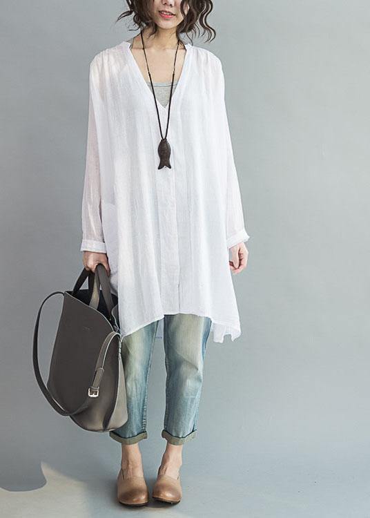 Modern white cotton clothes For Women v neck Art summer shirts - SooLinen