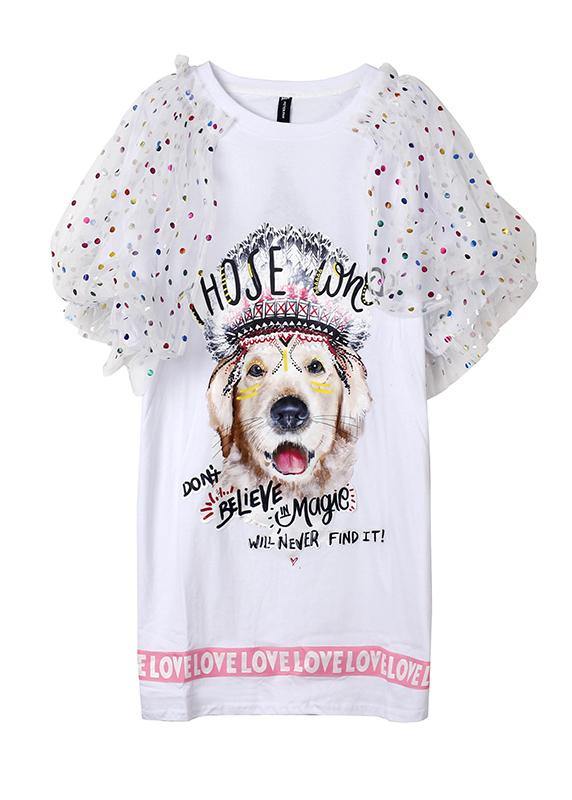 Modern white patchwork cotton quilting clothes prints Maxi summer Dress - SooLinen