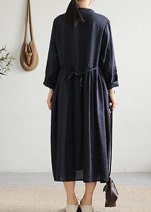 Modern Cinched pockets linen outfit Outfits navy Dress spring - SooLinen
