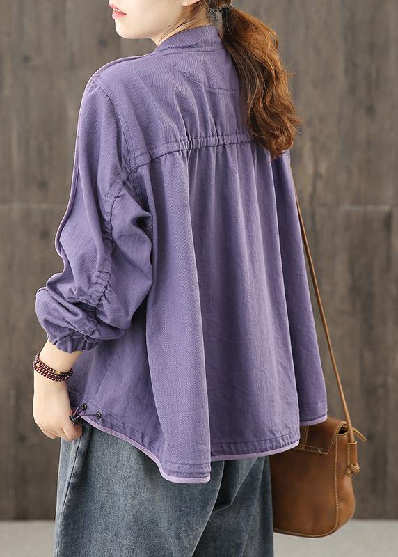 Modern zippered pockets crane tops Work Outfits purple top - SooLinen