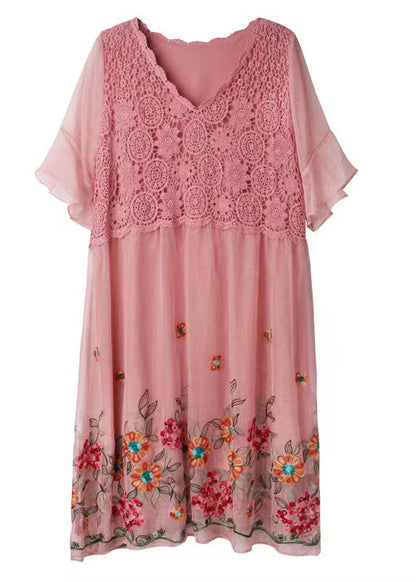 Moderne schwarze V-Ausschnitt Hollow Out Spitzenkleider Frühling