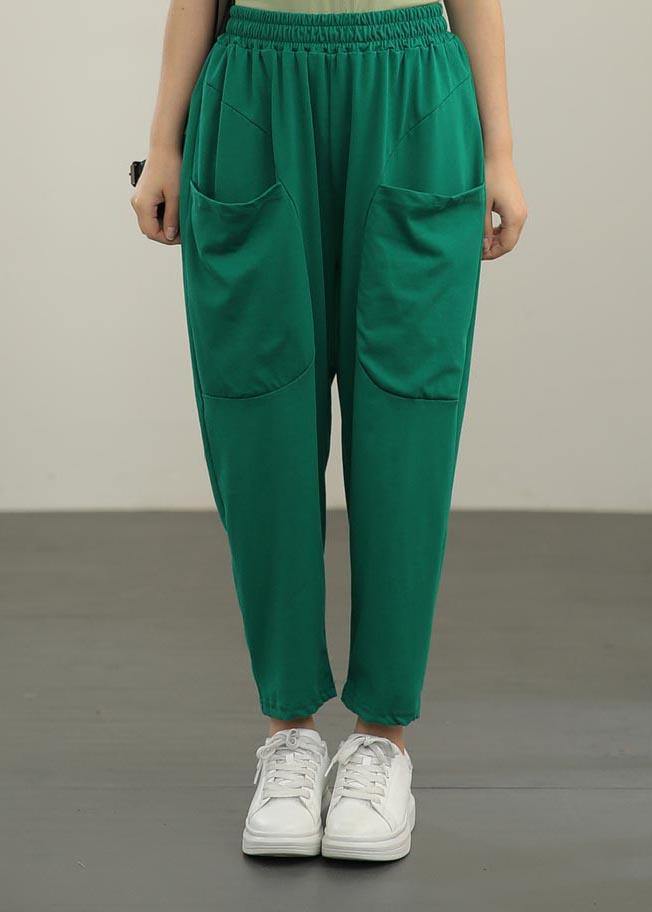 Modern Green Elastic Waist Harem Summer Pants - SooLinen