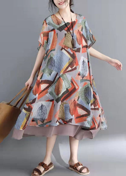 Moderne O-Ausschnitt Patchwork Leinen Baumwolle Tops Print kurze Hemden Sommer