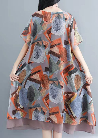 Moderne O-Ausschnitt Patchwork Leinen Baumwolle Tops Print kurze Hemden Sommer