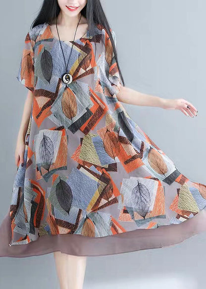 Moderne O-Ausschnitt Patchwork Leinen Baumwolle Tops Print kurze Hemden Sommer