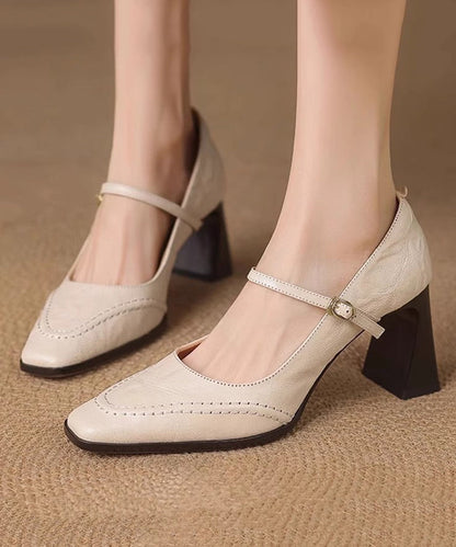 Mulberry Chunky High Heels Faux Leather Beautiful Splicing Buckle Strap