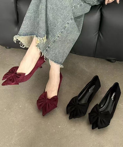 Mulberry Kitten Heels Suede 2025 Splicing Bow Pointed Toe