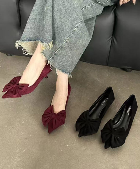Mulberry Kitten Heels Suede 2025 Splicing Bow Pointed Toe