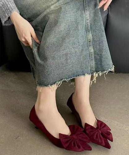 Mulberry Kitten Heels Suede 2025 Splicing Bow Pointed Toe