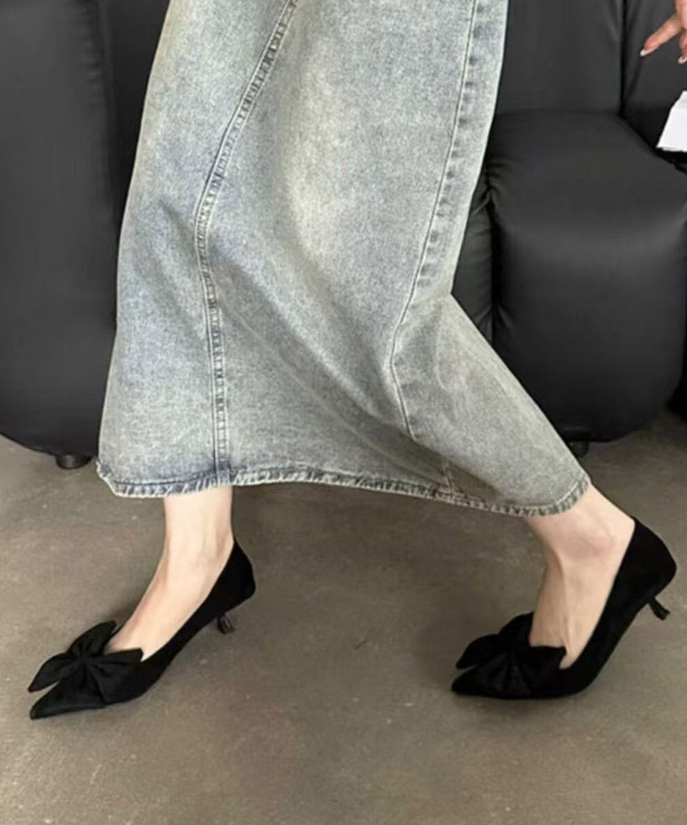 Mulberry Kitten Heels Suede 2025 Splicing Bow Pointed Toe