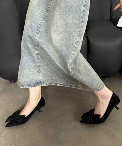 Mulberry Kitten Heels Suede 2025 Splicing Bow Pointed Toe