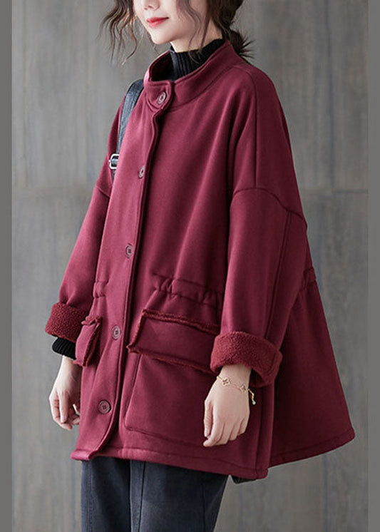 Mulberry Loose Pockets Button Fall Sweatshirt Coat