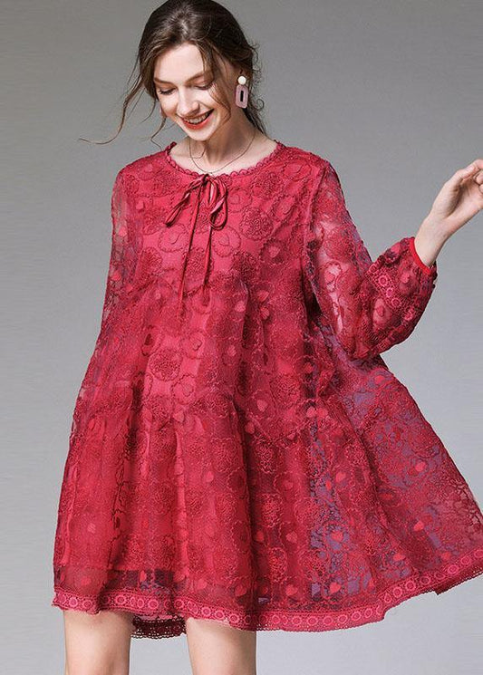 Mulberry O-Neck Tulle Spring Cute Long Sleeve Maxi Dress - SooLinen