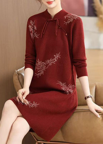 Maxi-Strickkleid aus Baumwolle mit Maulbeermuster und Laternenärmeln