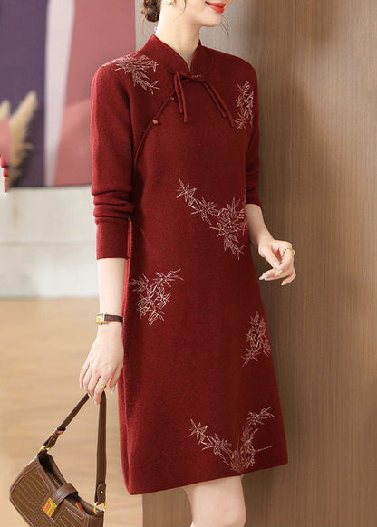 Maxi-Strickkleid aus Baumwolle mit Maulbeermuster und Laternenärmeln