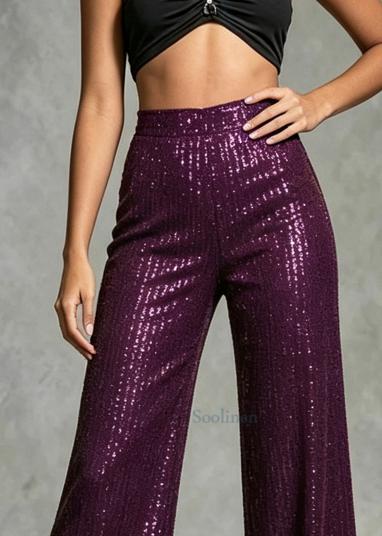 Mulberry Sequins Cotton Straight Pants High Waist Summer