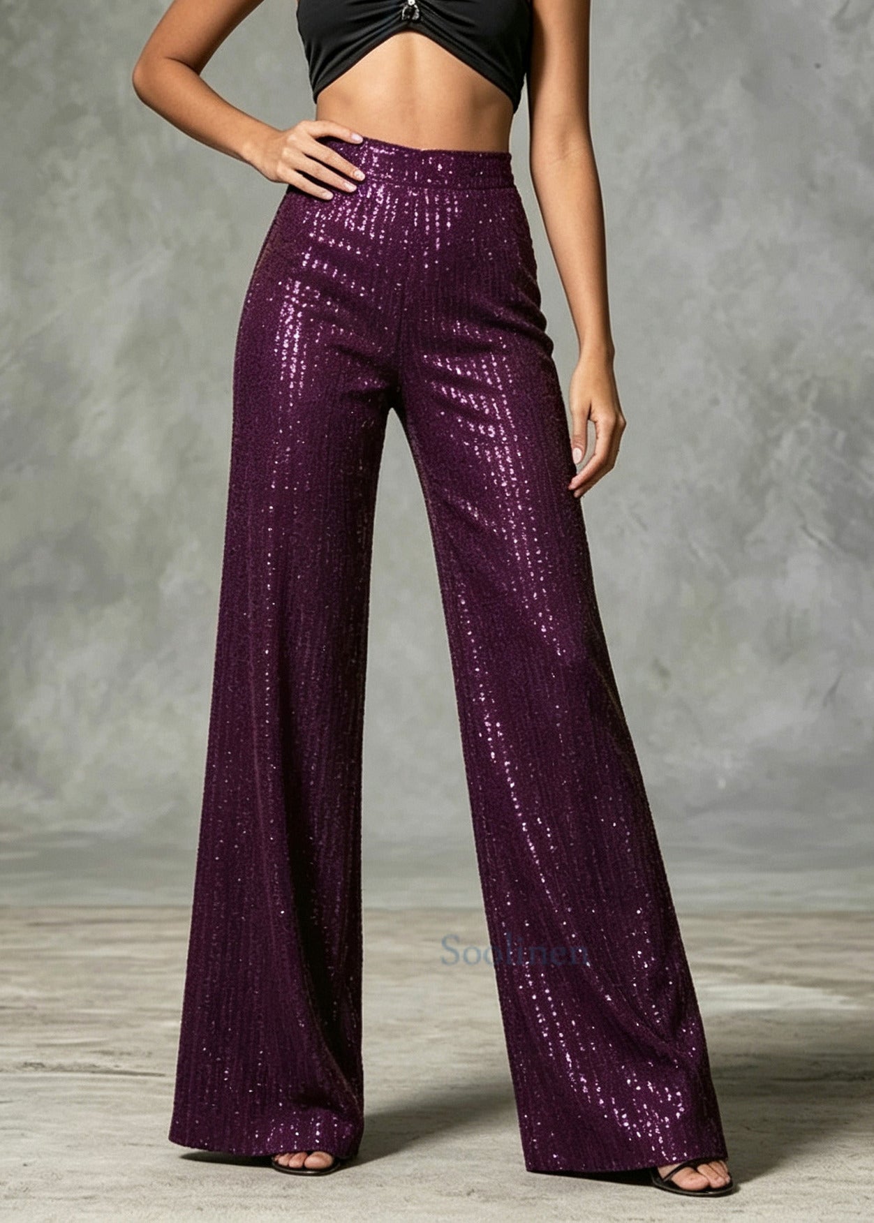 Mulberry Sequins Cotton Straight Pants High Waist Summer