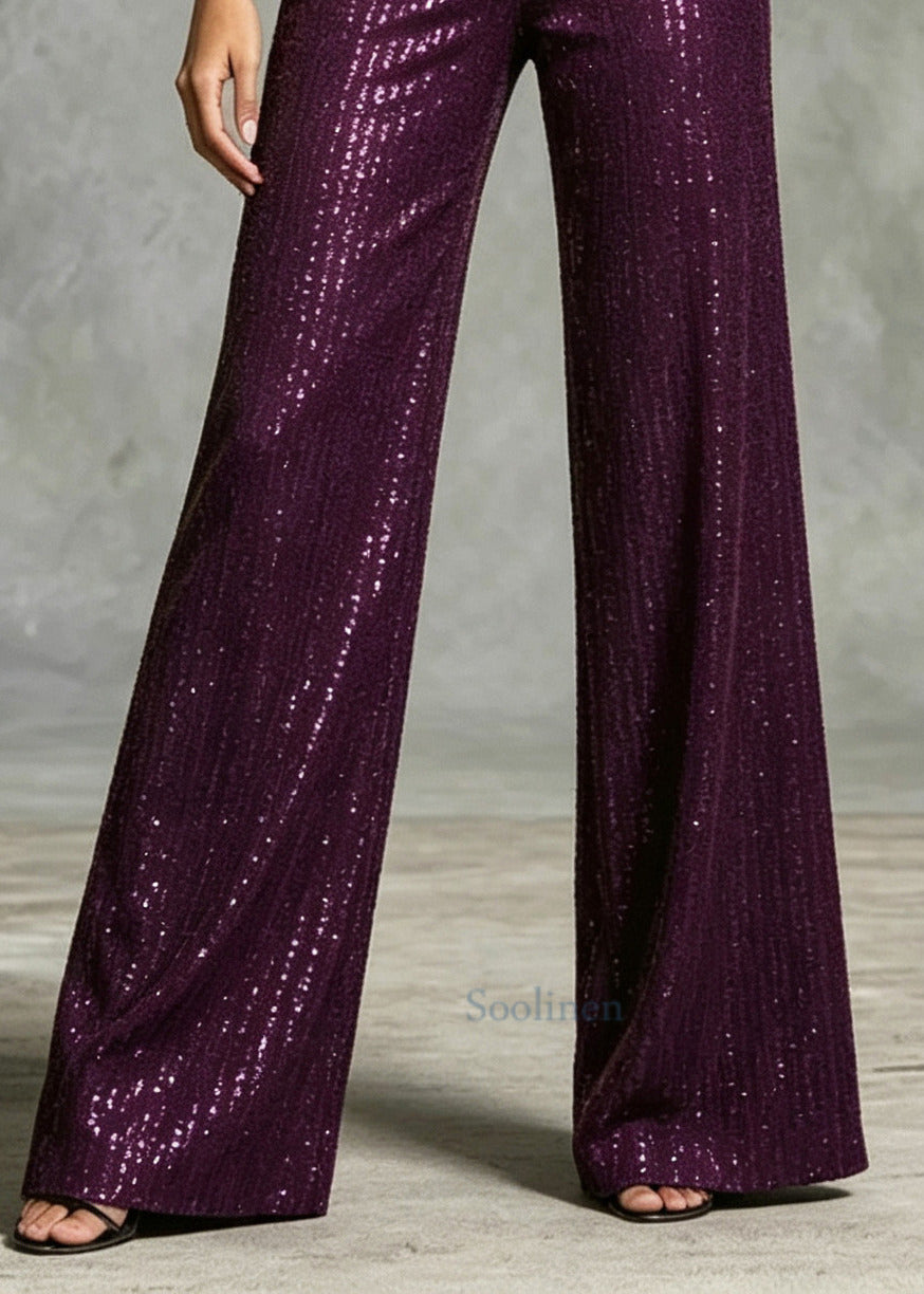 Mulberry Sequins Cotton Straight Pants High Waist Summer