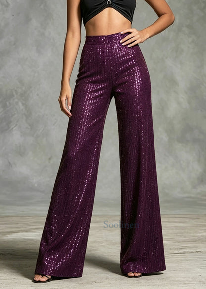Mulberry Sequins Cotton Straight Pants High Waist Summer
