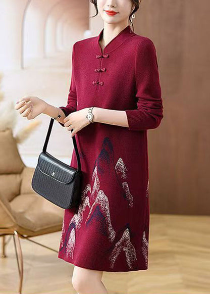 Vestido maxi de punto de algodón con botones y cuello alto de morera para primavera