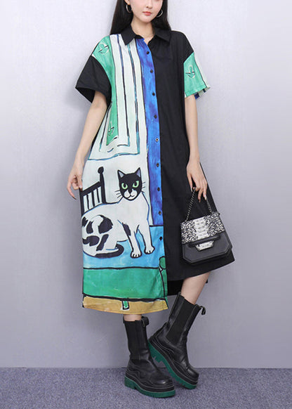 Natural Asymmetrical Peter Pan Collar Print Maxi Dresses Summer