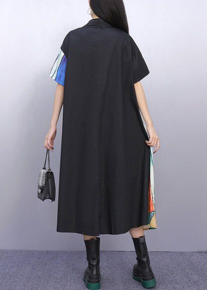 Natural Asymmetrical Peter Pan Collar Print Maxi Dresses Summer