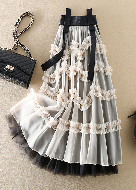 Natürliche Beige Asymmetrische Patchwork Tüll Röcke Frühling