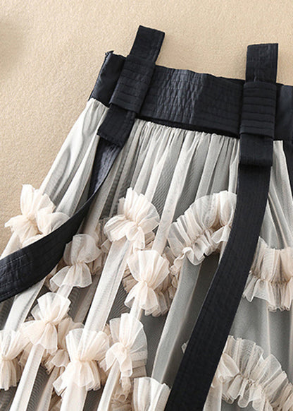 Natürliche Beige Asymmetrische Patchwork Tüll Röcke Frühling