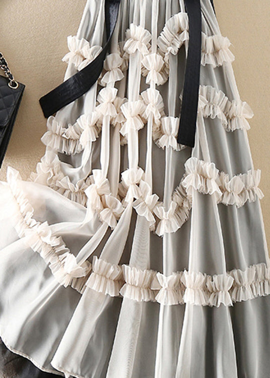 Natürliche Beige Asymmetrische Patchwork Tüll Röcke Frühling