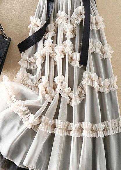 Natürliche Beige Asymmetrische Patchwork Tüll Röcke Frühling