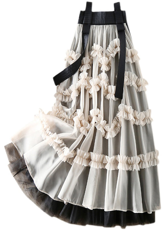 Natürliche Beige Asymmetrische Patchwork Tüll Röcke Frühling