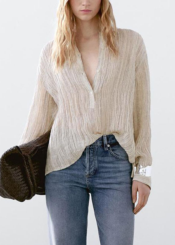 Natural Beige Peter Pan Collar Button Shirt Spring