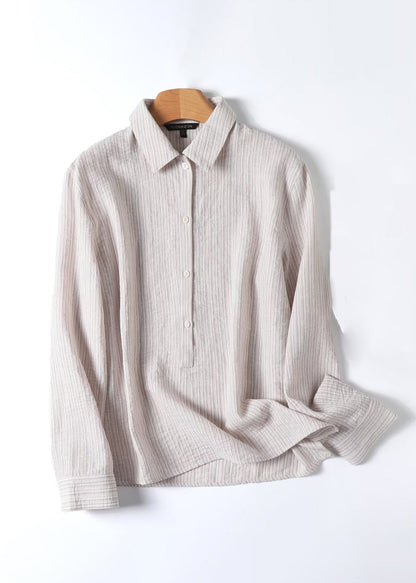 Natural Beige Peter Pan Collar Button Shirt Spring